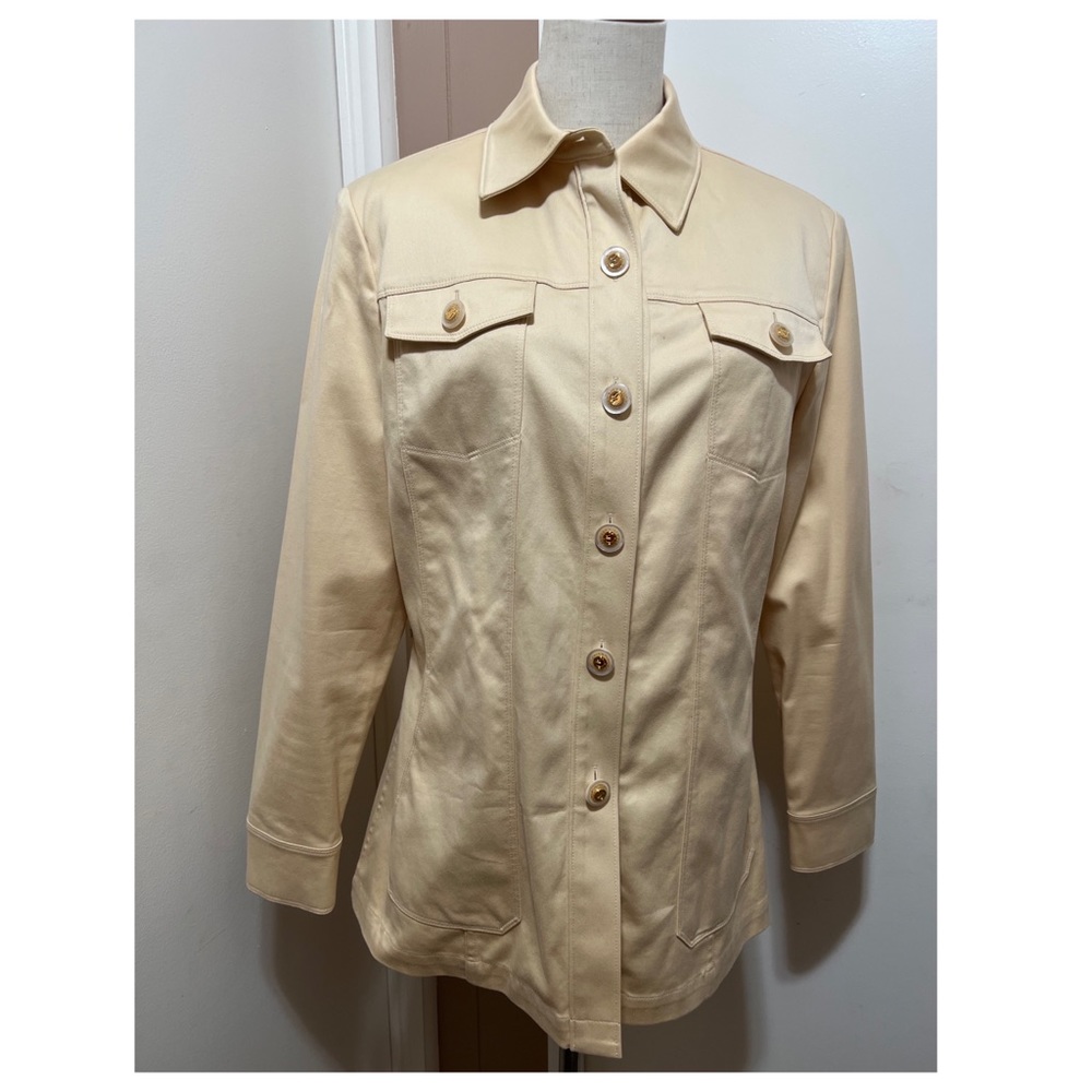 St. John Sport By Marie Gray Womens Jacket Coat Beige Collar Small.